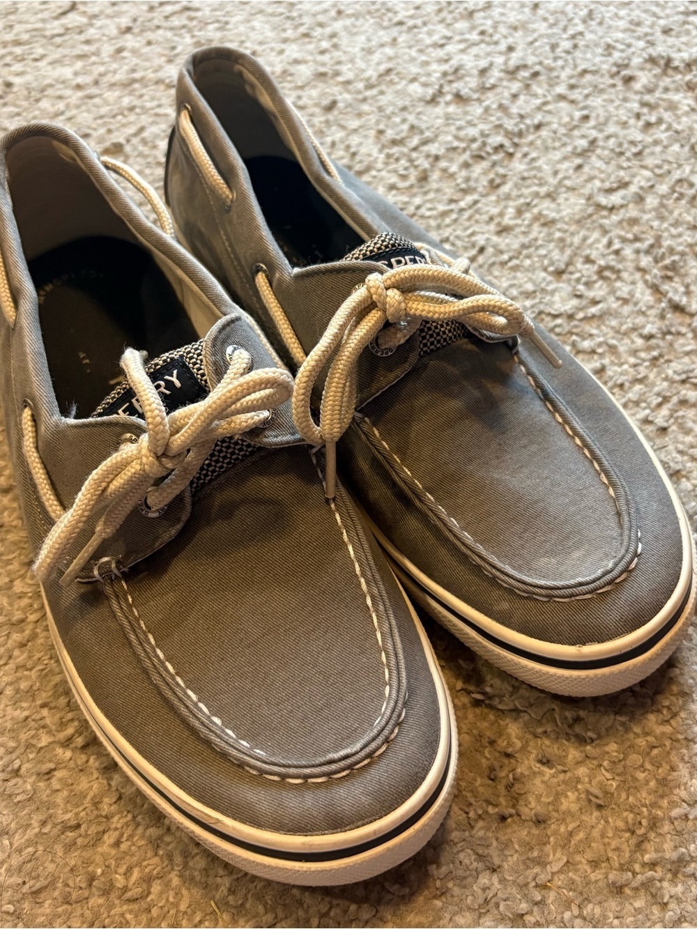 Sperry Men’s Gray Canvas Boat Shoes Cream Laces Sz 10